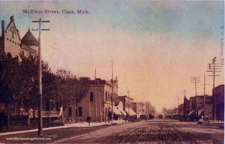 Clare, Michigan, McEwan Street, vintage postcard photo
