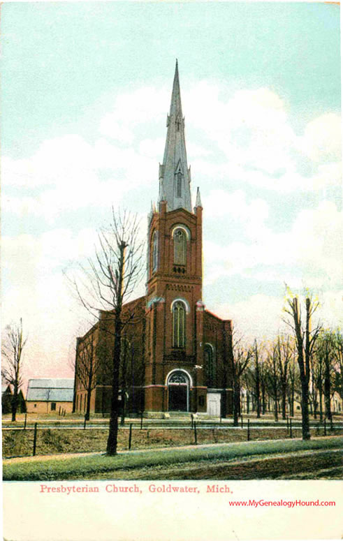 Coldwater, Michigan, Presbyterian Church, vintage postcard, historic photo, Goldwater, MI