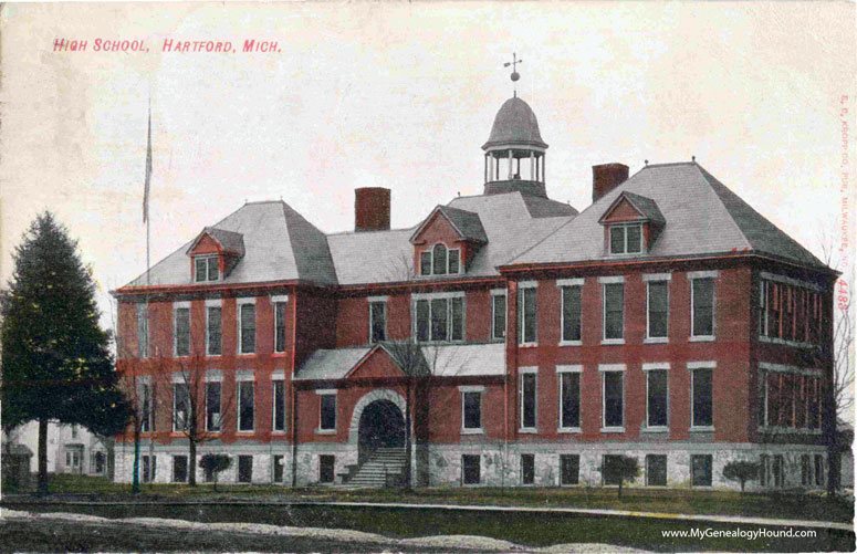 Hartford, Michigan, High School, vintage postcard photo
