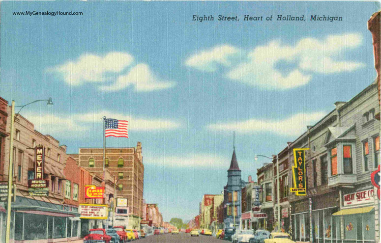 Holland, Michigan, Eighth Street, vintage postcard photo