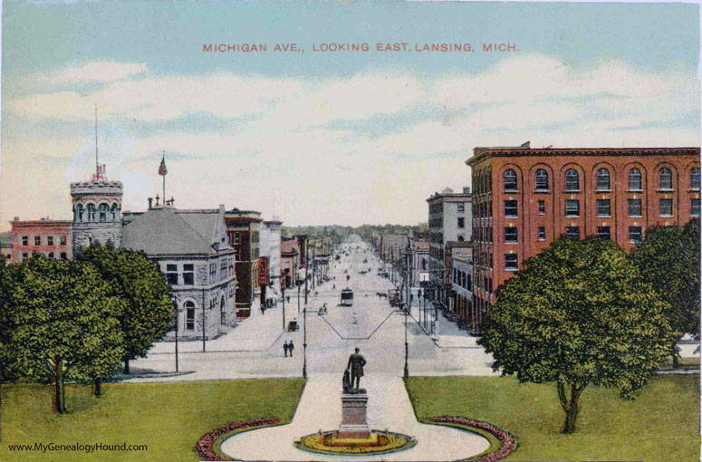 Lansing, Michigan, Michigan Avenue Looking East, vintage postcard photo