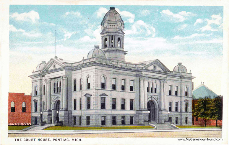 Pontiac, Michigan, Oakland County Court House, vintage postcard photo