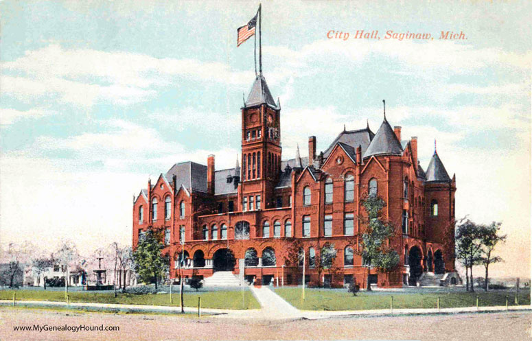 Saginaw, Michigan, City Hall, vintage postcard photo