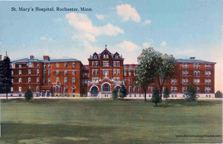 An early view of St. Mary's Hospital, Rochester, Minnesota.vintage ostcard photo