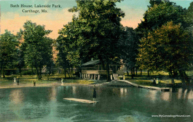 Carthage, Missouri, Bath House, Lakeside Park, vintage postcard photo