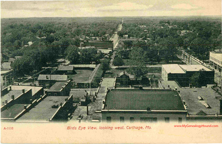 Carthage, Missouri, Birds Eye View, looking west, vintage postcard photo