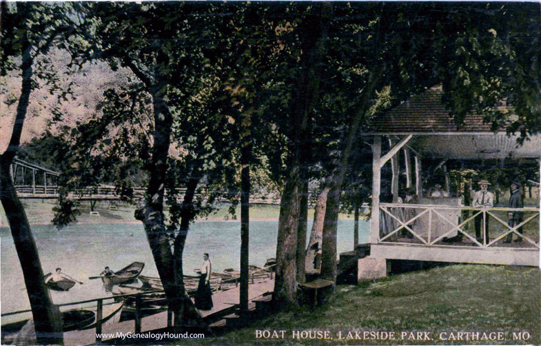 Carthage, Missouri, Boat House, Lakeside Park, vintage postcard photo