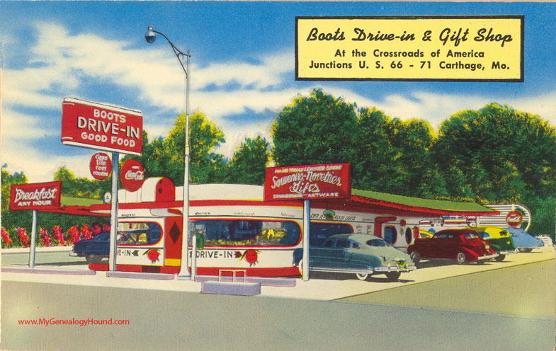 Carthage, Missouri, Boots Drive-In and Gift Shop, vintage postcard photo