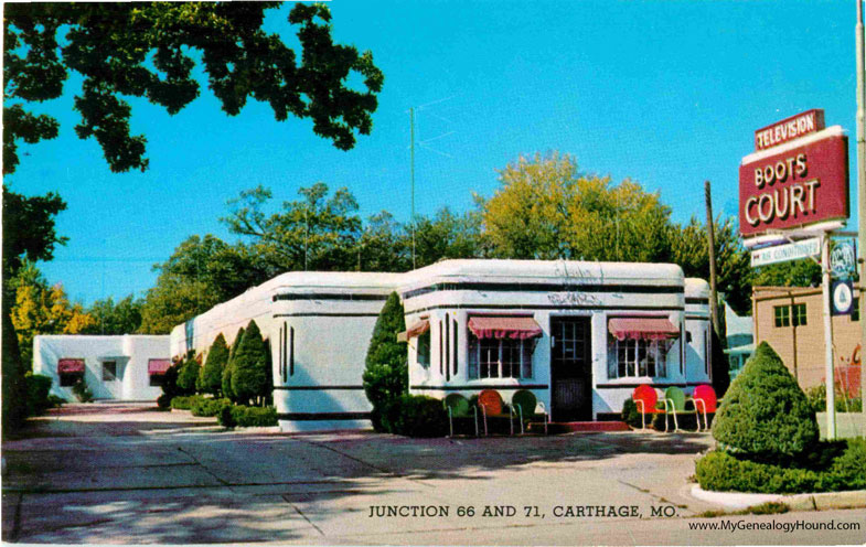 Carthage, Missouri, Boots Court Motel, vintage postcard photo, color