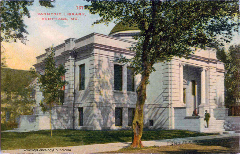 Carthage, Missouri, Carnegie Library, vintage postcard photo