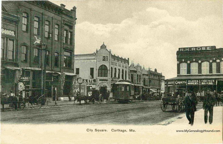 Carthage, Missouri, City Square, vintage postcard photo