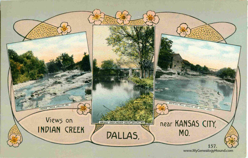 Dallas, Missouri, Views on Indian Creek, Watkins Mill, vintage postcard, historic photo