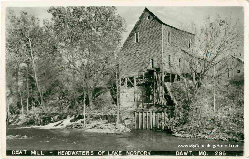 Dawt, Missouri, Dawt Mill, vintage postcard, historic photo