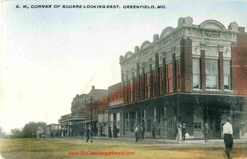 Greenfield, Missouri SW Corner of Square Looking Square Vintage Postcard Historic Photo