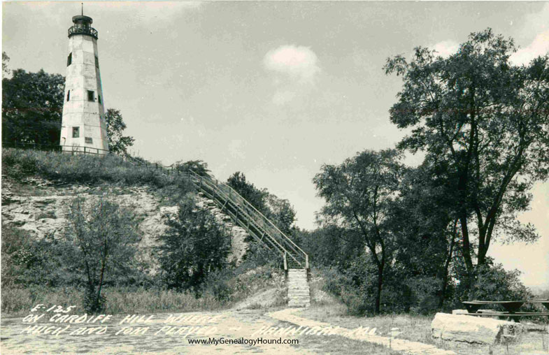 Lighthouse on Cardiff Hill, Hannibal, Missouri, vintage postcard, historic photo