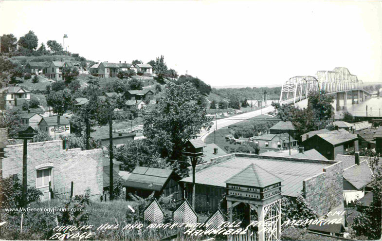 Cardiff Hill and Mark Twain Bridge, Hannibal, Missouri, vintage postcard, historic photo