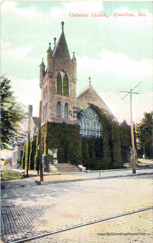 Christian Church, Hannibal, Missouri, vintage postcard, historic photo