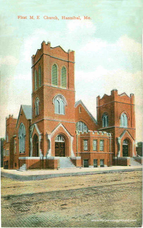 First M. E. Church, Hannibal, Missouri, vintage postcard, historic photo