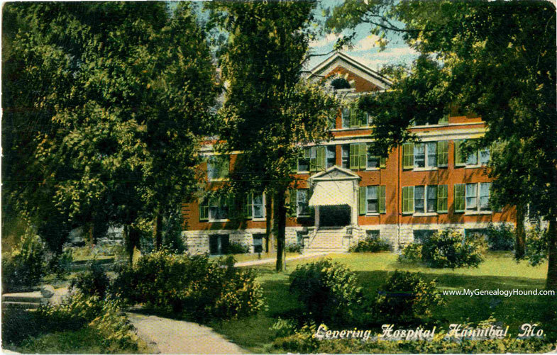 Levering Hospital, Hannibal, Missouri, third view, vintage postcard, historic photo