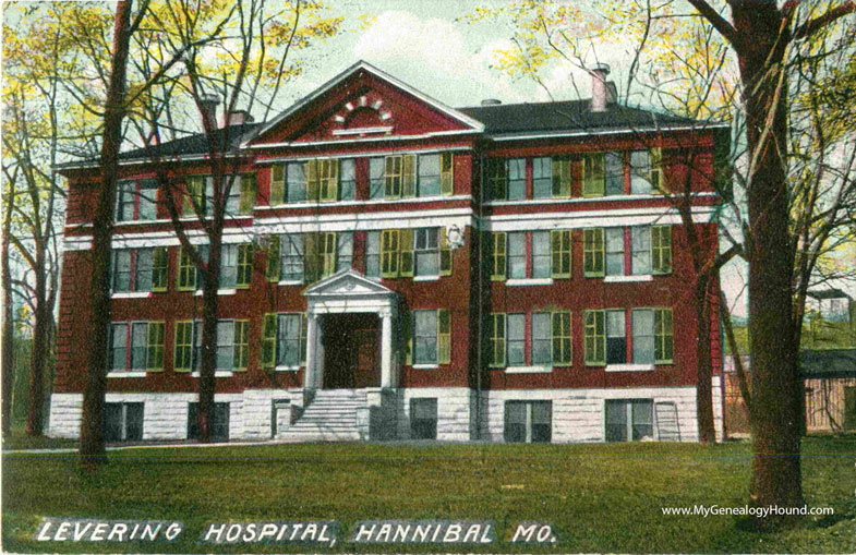 Levering Hospital, Hannibal, Missouri, second view, vintage postcard, historic photo