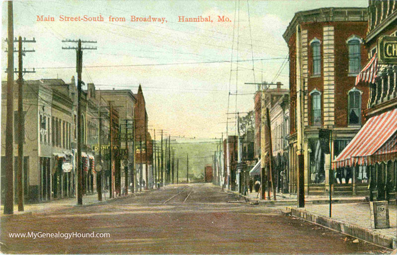 Hannibal, Missouri, Main Street South From Broadway, vintage postcard, historic photo