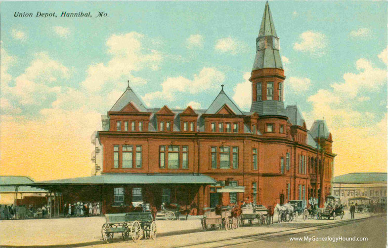 Hannibal, Missouri, Union Depot, 1911, vintage postcard, historic photo, railroad, train station