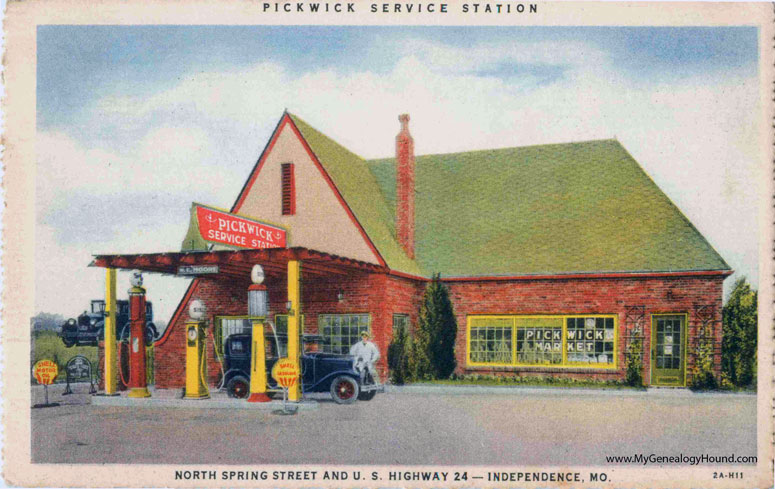 Independence, Missouri, Pickwick Service Station, Shell, vintage postcard, photo