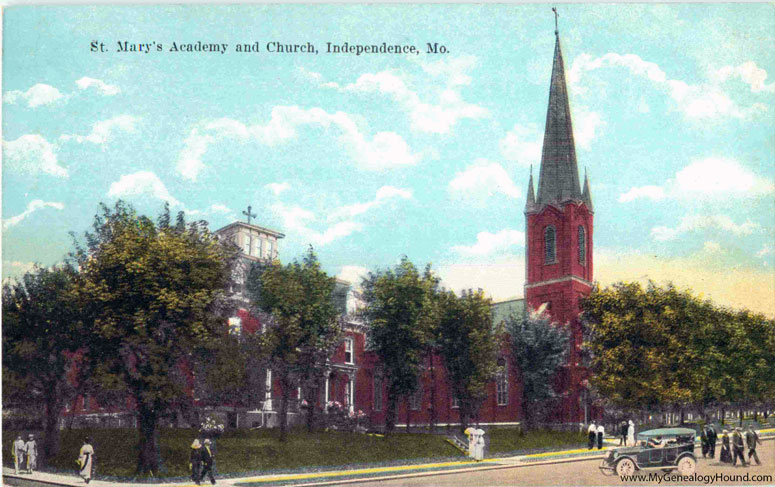 Independence, Missouri, St. Marys Academy and Church, vintage postcard photo