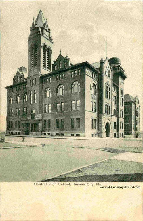 Kansas City, Missouri, Central High School, vintage postcard photo