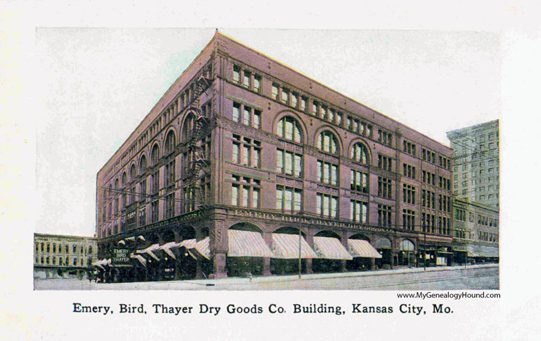Kansas City, Missouri, Emery, Bird Thayer Dry Goods Co. Building, vintage postcard photo, color