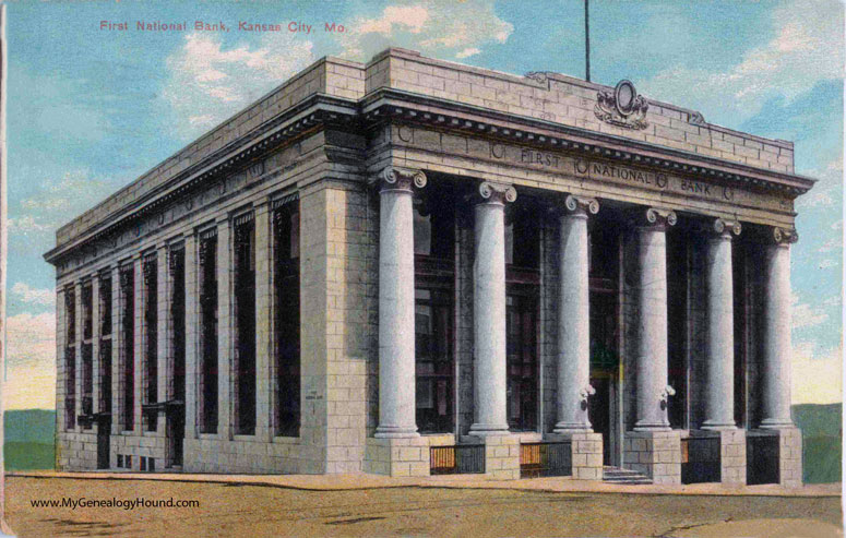 Kansas City, Missouri, First National Bank, vintage postcard photo