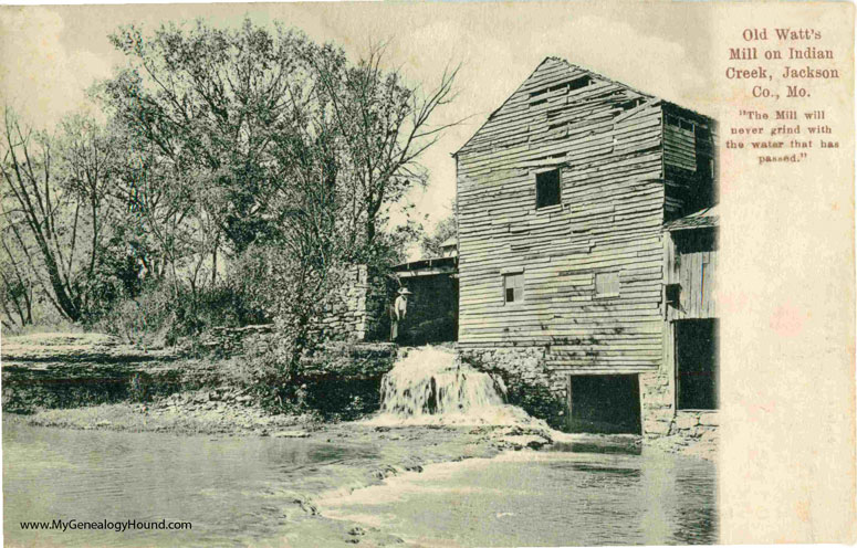 Kansas City, Missouri, Old Watt's Mill on Indian Creek, vintage postcard photo