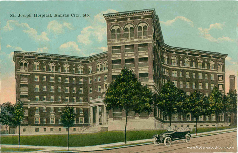New St. Joseph Hospital was opened at Linwood Boulevard and Prospect, Kansas City, Missouri. Vintage postcard, photo.