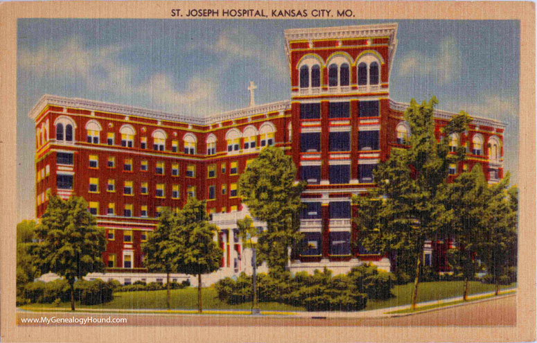 St. Joseph Hospital, Kansas City, Missouri, 1950's. Vintage postcard, photo.