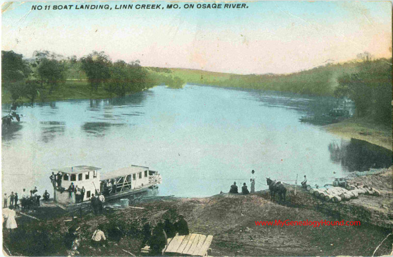 Linn Creek, Missouri, No. 11 Boat Landing on the Osage River, Camden County, vintage postcard, historic photo