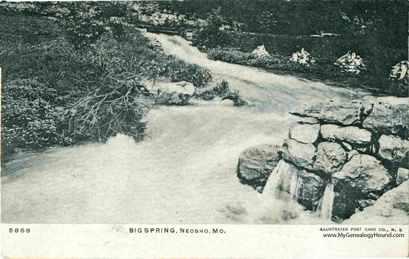 Neosho, Missouri, Big Spring, vintage postcard, 1907