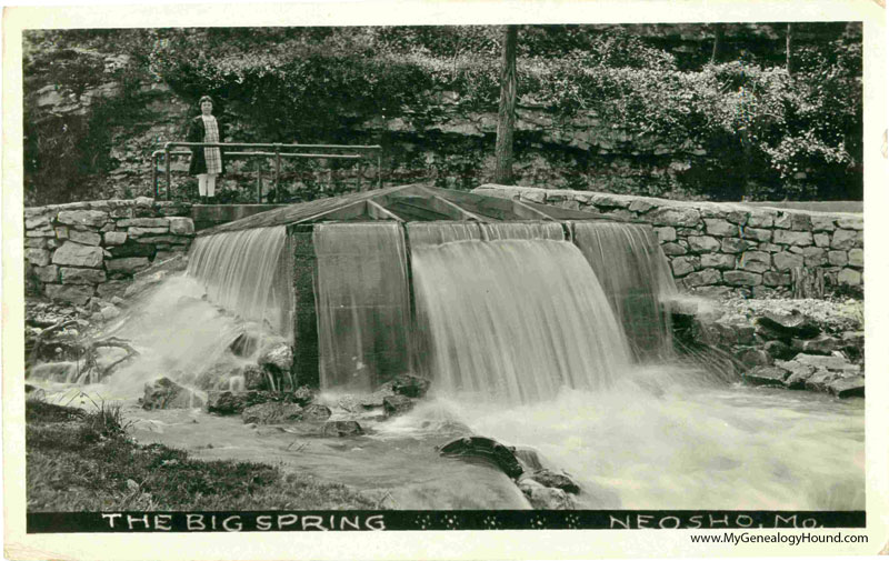 Neosho, Missouri, Big Spring, vintage postcard, 1920
