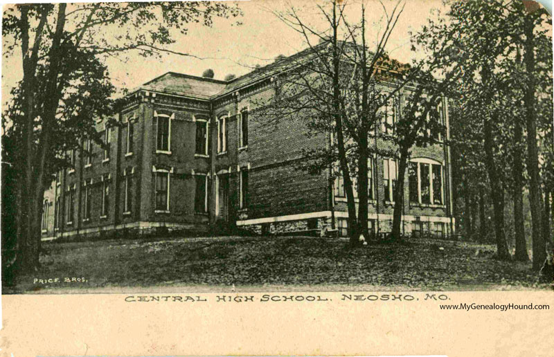 Neosho, Missouri, Central High School, vintage postcard, historic photo
