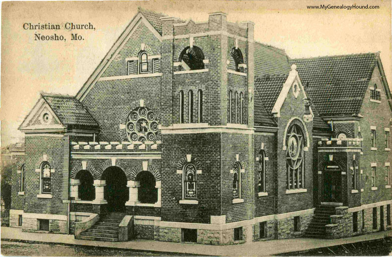 Neosho, Missouri, Christian Church, vintage postcard, historic photo