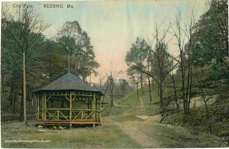 Neosho, Missouri, City Park, vintage postcard, historic photo