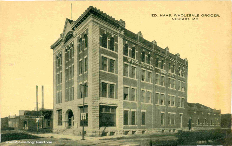 Neosho, Missouri, Ed Haas Wholesale Grocers, vintage postcard, historic photo, one