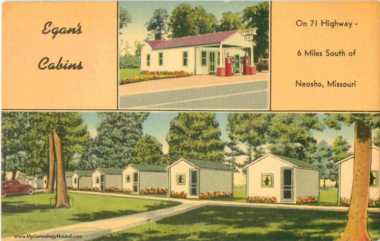Neosho, Missouri, Egan's Cabins, vintage postcard, historic photo