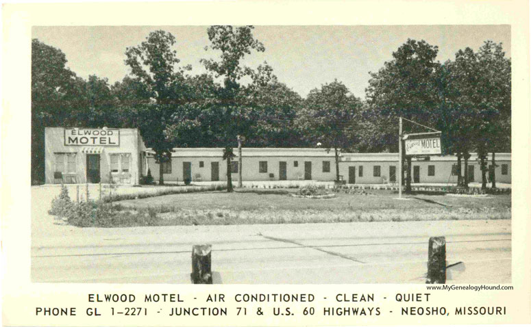 Neosho, Missouri, Elwood Motel, vintage postcard, historic photo