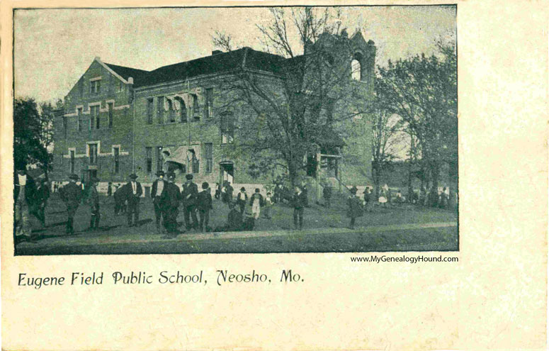 Neosho, Missouri, Eugene Field Public School, vintage postcard, historic photo