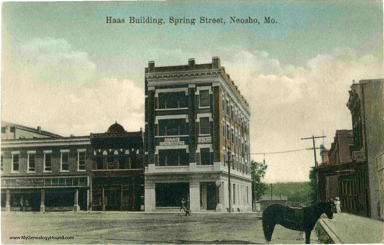 Neosho, Missouri, Haas Building on Spring Street, vintage postcards, historic photos