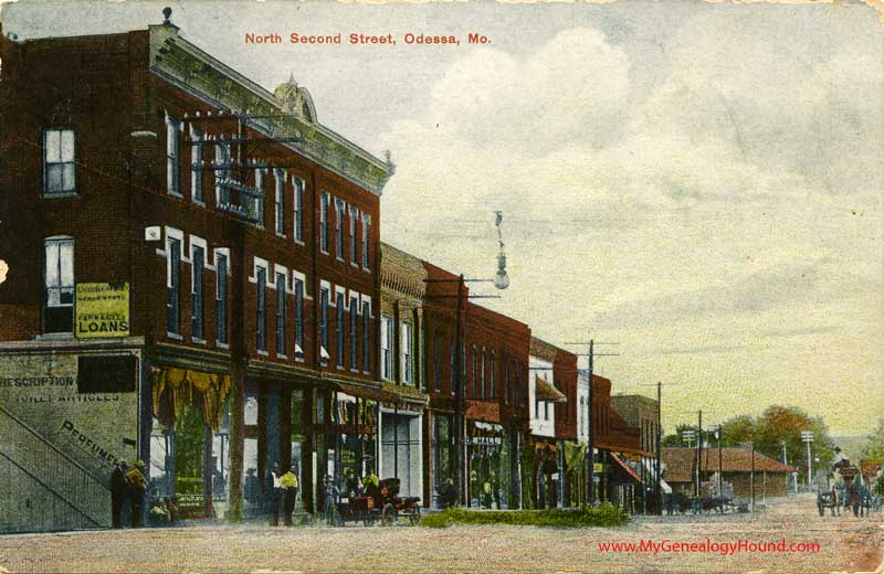Odessa, Missouri North Second Street vintage postcard, antique, historical, photo, railroad depot