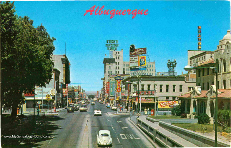 Albuquerque, New Mexico, Central Avenue looking West, vintage postcard photo