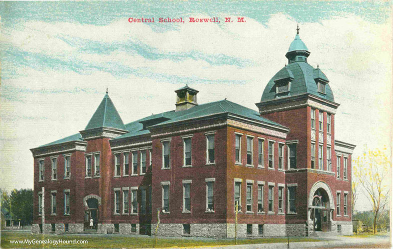 Roswell, New Mexico, Central School, vintage postcard photo