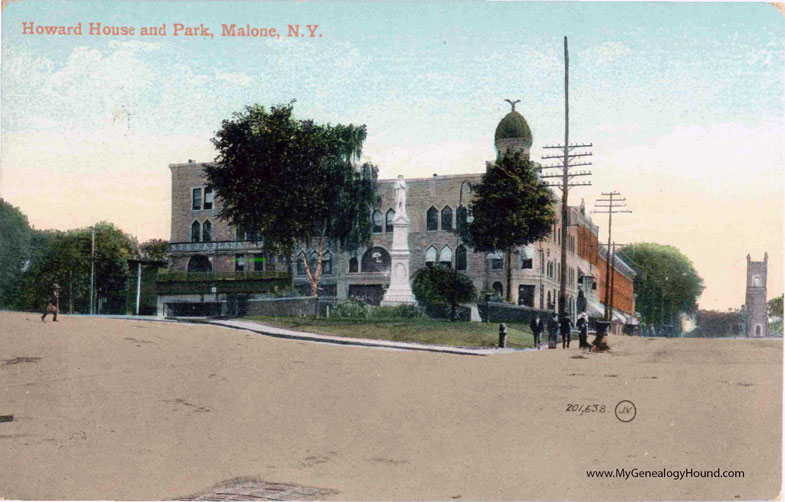 Malone, New York, Howard House and Park, vintage postcard photo