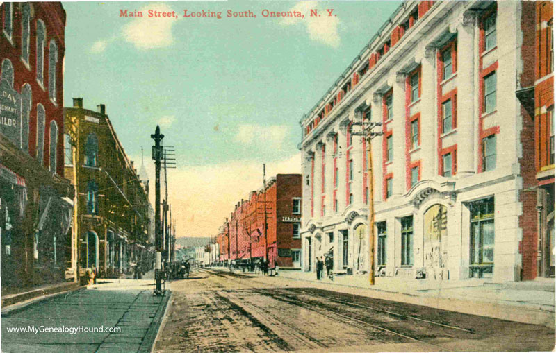 Oneonta, New York, Main Street Looking South, vintage postcard, historic photo